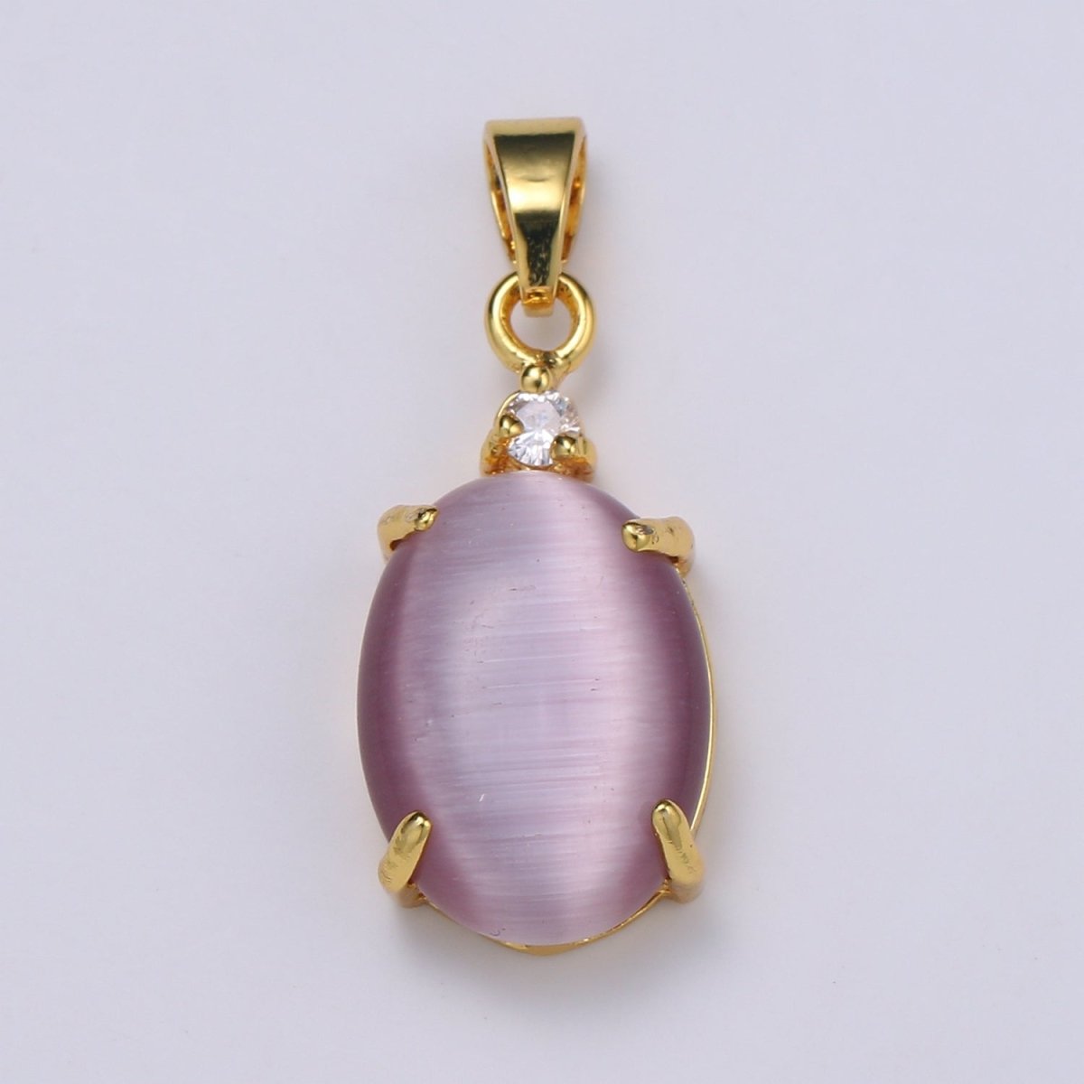 Multi Color Cat's Eye: Pink, Plum, Red Ruby, Amber, Peridot 24k Gold Solitaire CZ Pendant, Large Cat's Eye Stone I-681 ~ I-692