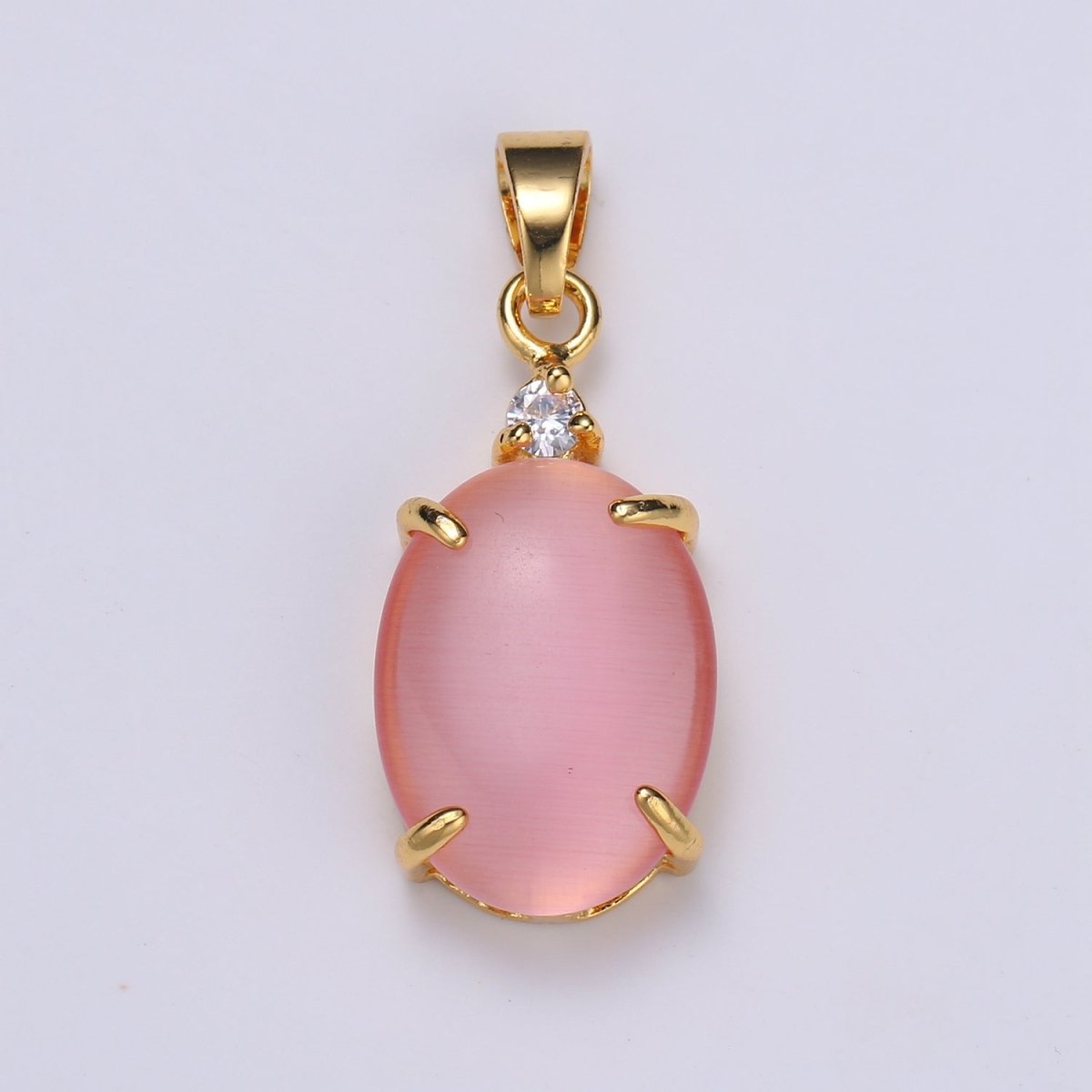 Multi Color Cat's Eye: Pink, Plum, Red Ruby, Amber, Peridot 24k Gold Solitaire CZ Pendant, Large Cat's Eye Stone I-681 ~ I-692