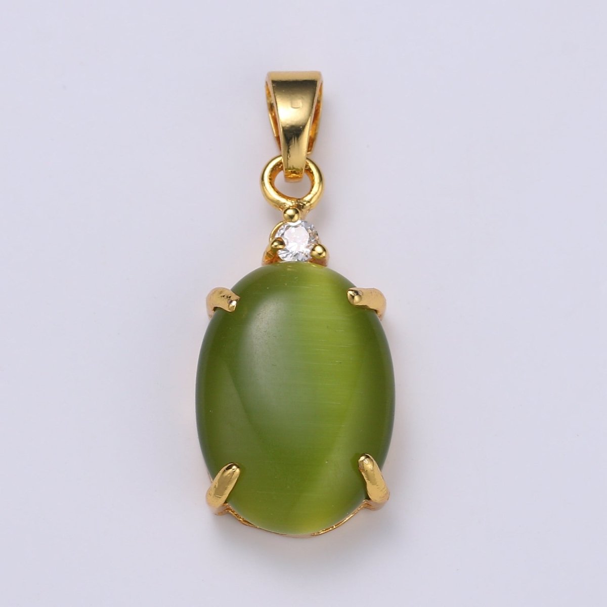Multi Color Cat's Eye: Pink, Plum, Red Ruby, Amber, Peridot 24k Gold Solitaire CZ Pendant, Large Cat's Eye Stone I-681 ~ I-692