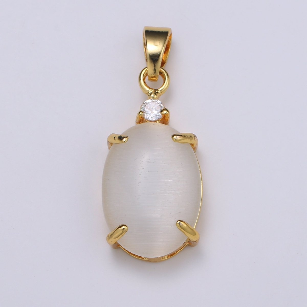 Multi Color Cat's Eye: Pink, Plum, Red Ruby, Amber, Peridot 24k Gold Solitaire CZ Pendant, Large Cat's Eye Stone I-681 ~ I-692