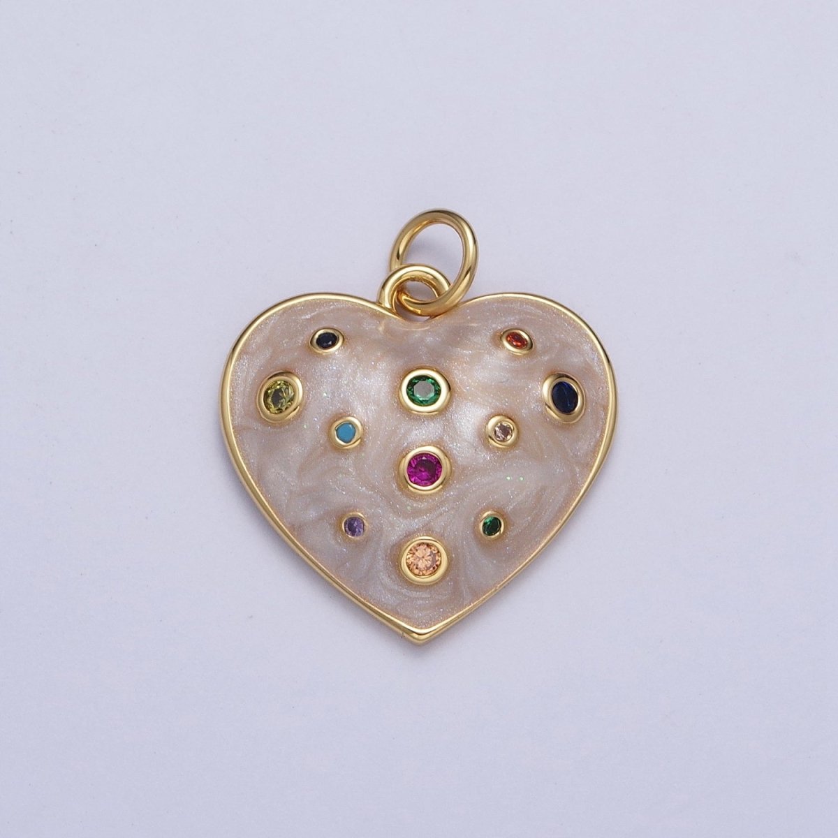 Multicolor Cubic Zirconia White Enamel Heart Love Gold Charm For Jewelry Making AG-126