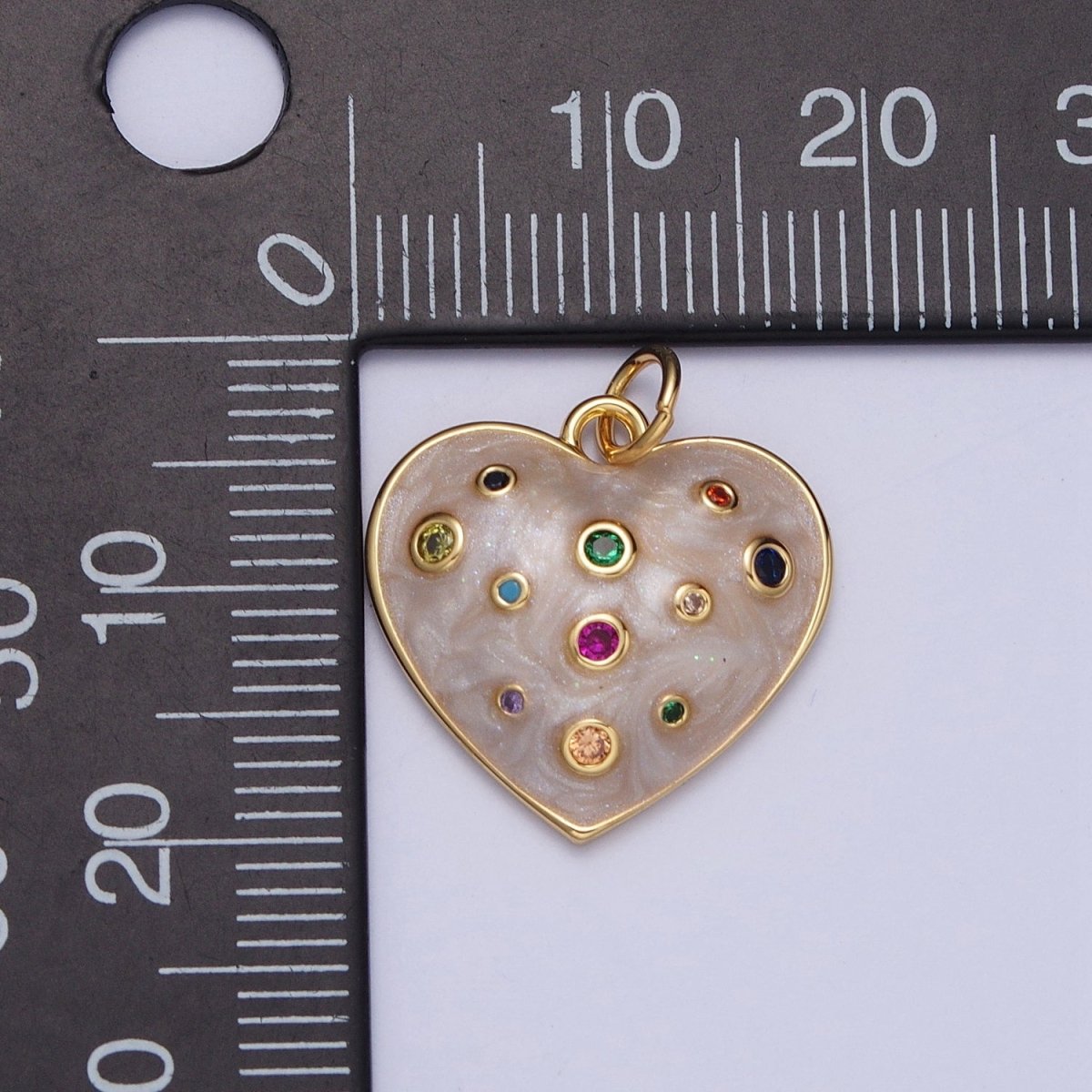 Multicolor Cubic Zirconia White Enamel Heart Love Gold Charm For Jewelry Making AG-126