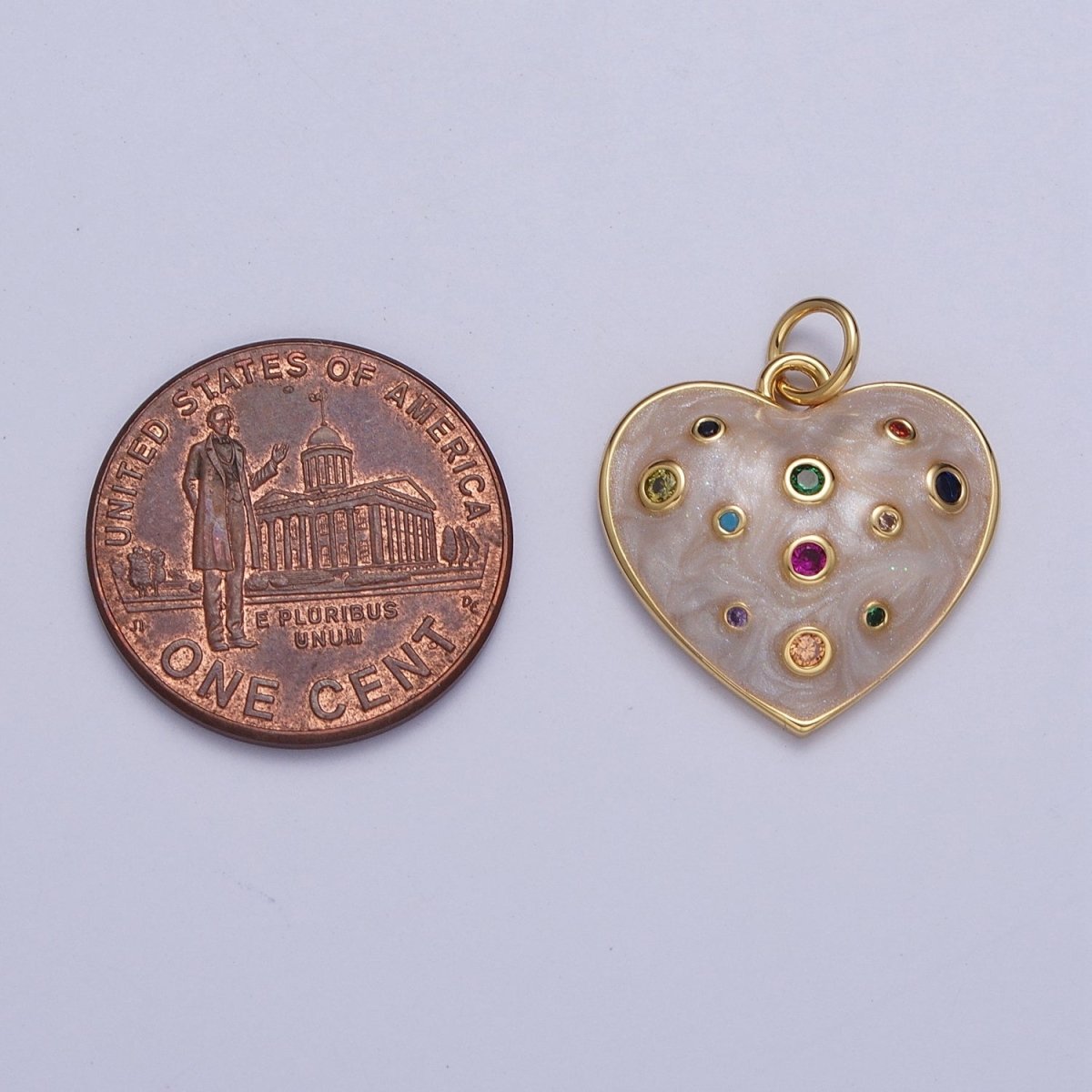 Multicolor Cubic Zirconia White Enamel Heart Love Gold Charm For Jewelry Making AG-126