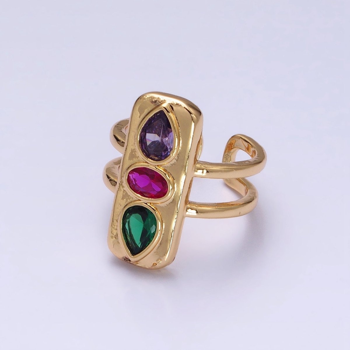 Multicolor Cz Stone Geometric Ring in Gold Silver with Tear Drop Oval CZ Stone S-025 S-102