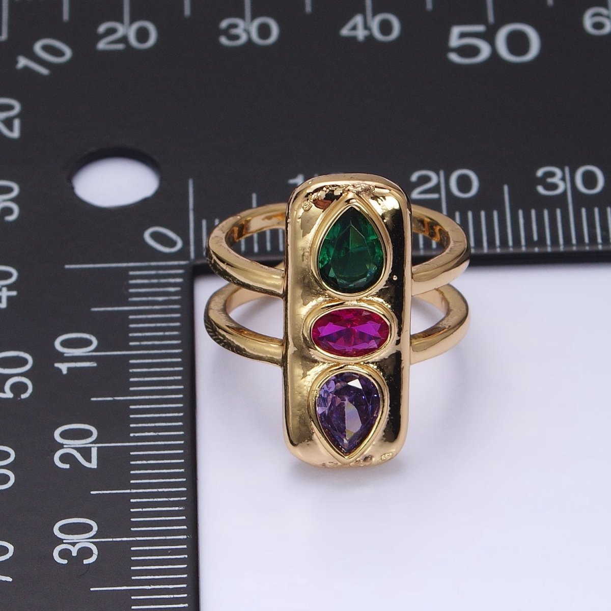 Multicolor Cz Stone Geometric Ring in Gold Silver with Tear Drop Oval CZ Stone S-025 S-102