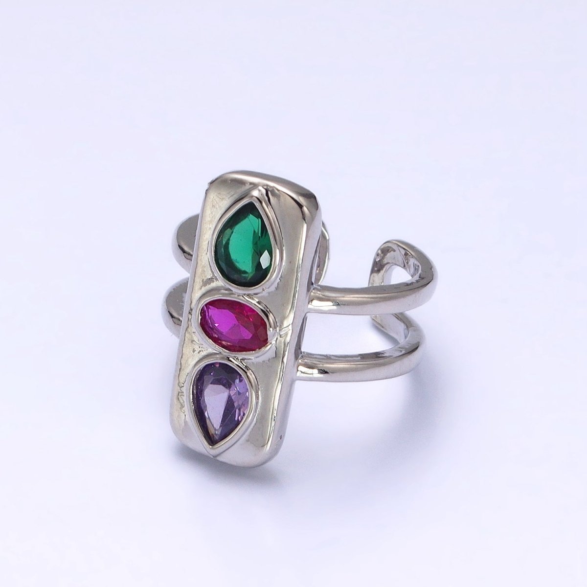 Multicolor Cz Stone Geometric Ring in Gold Silver with Tear Drop Oval CZ Stone S-025 S-102