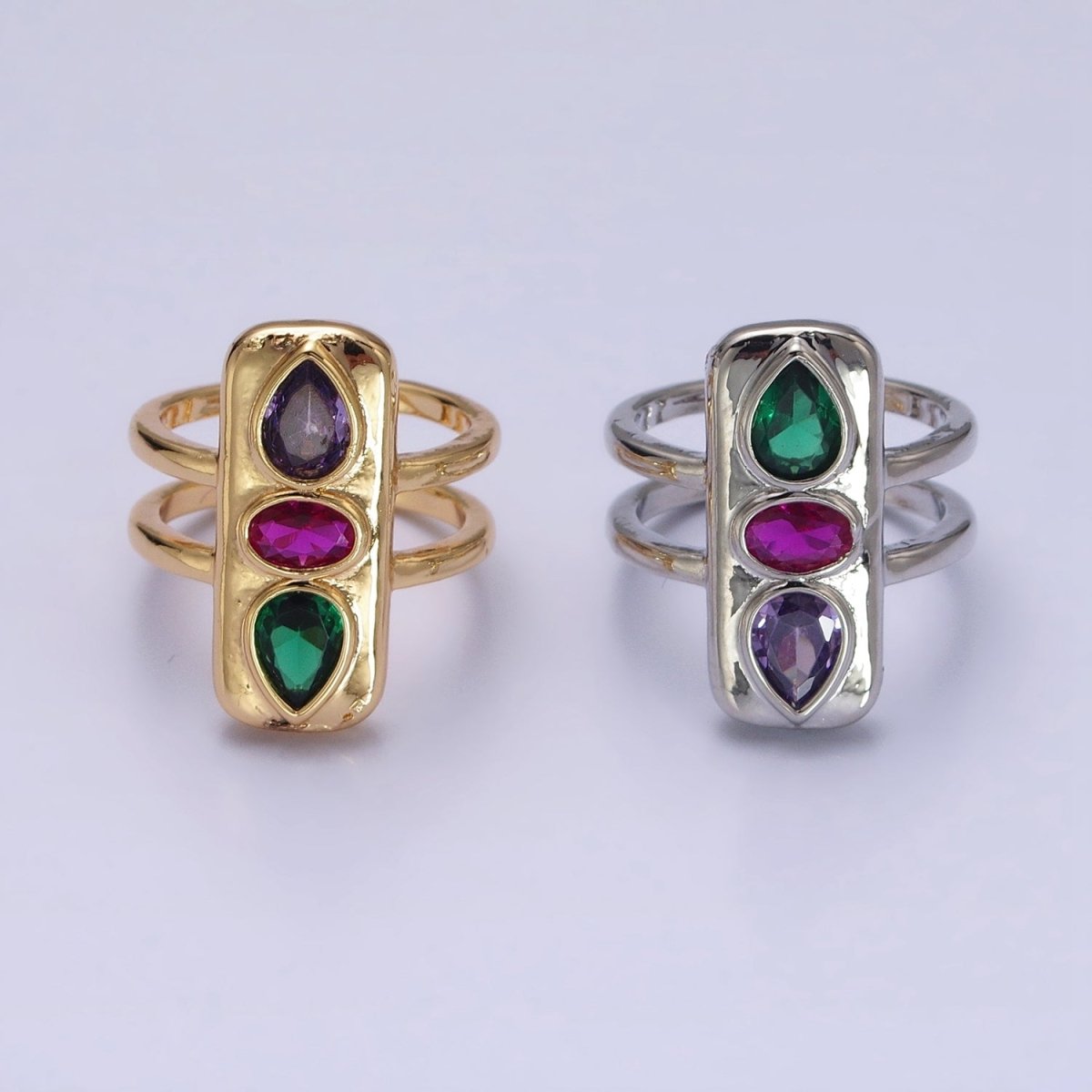 Multicolor Cz Stone Geometric Ring in Gold Silver with Tear Drop Oval CZ Stone S-025 S-102