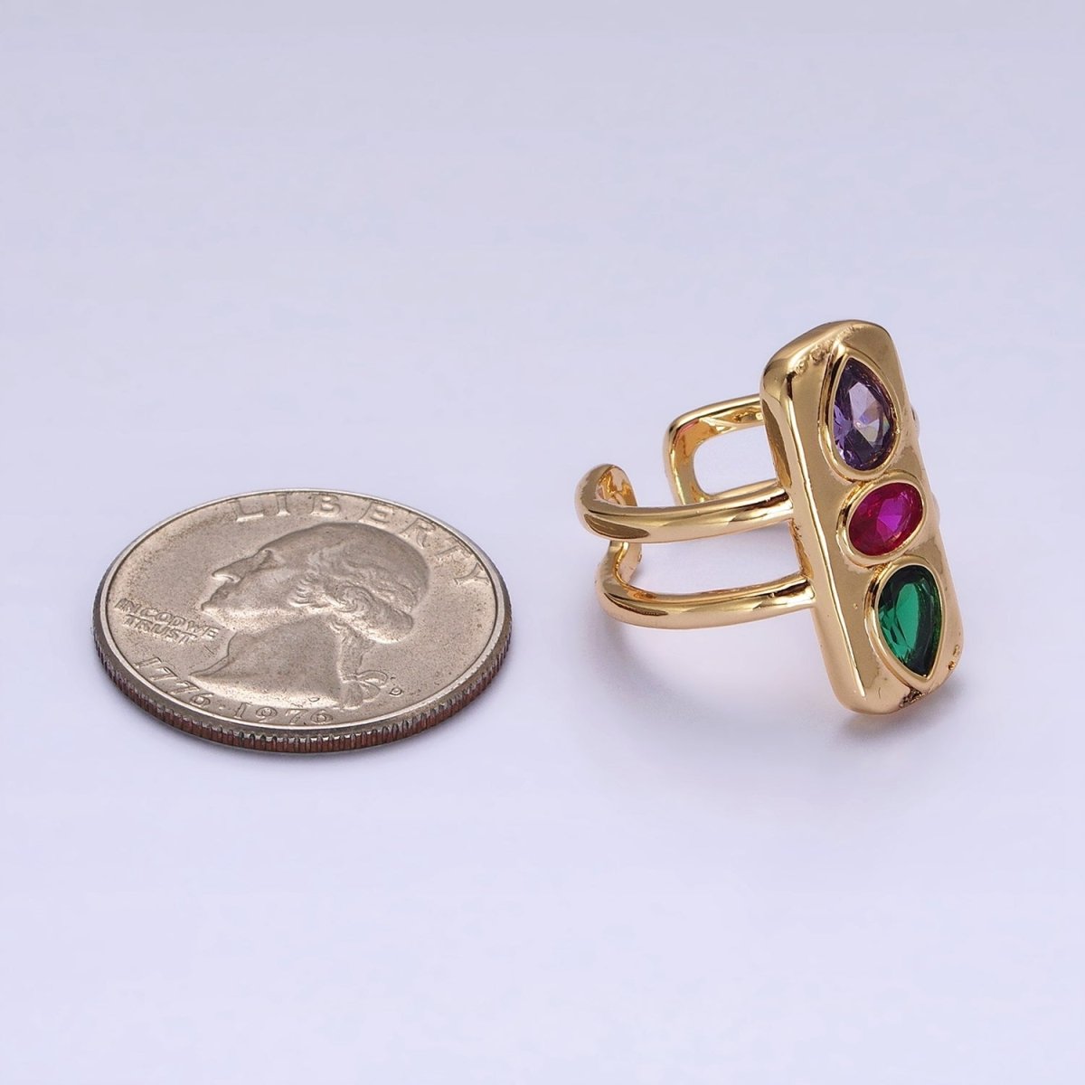 Multicolor Cz Stone Geometric Ring in Gold Silver with Tear Drop Oval CZ Stone S-025 S-102