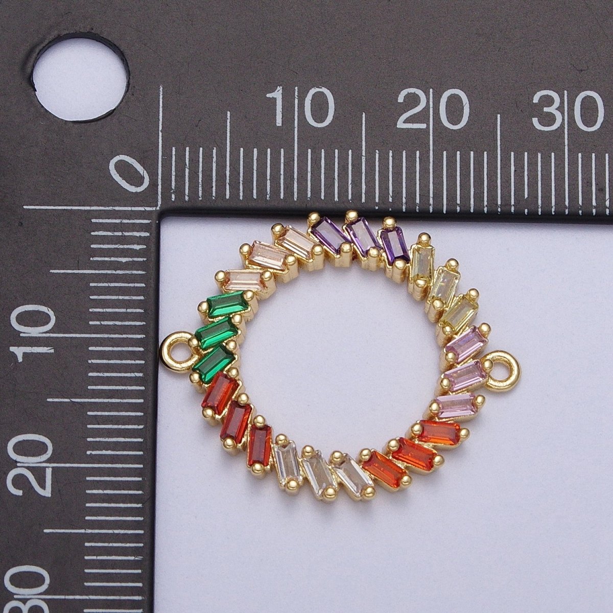 Multicolor Rainbow Baguette Spiral Round Open Link Gold Connector | Y-657