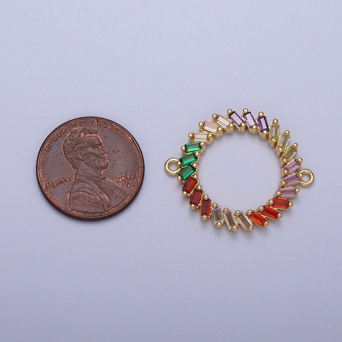 Multicolor Rainbow Baguette Spiral Round Open Link Gold Connector | Y-657