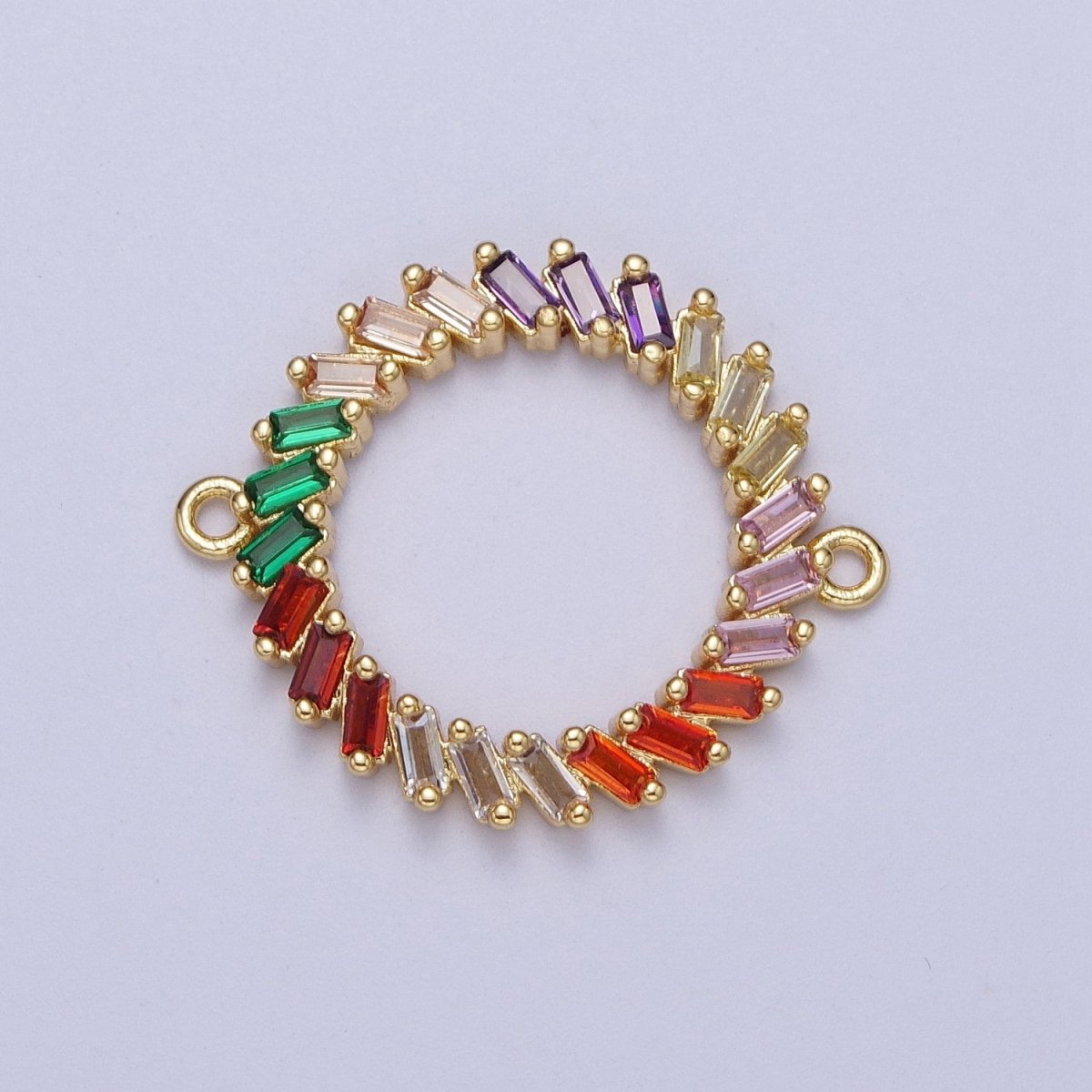 Multicolor Rainbow Baguette Spiral Round Open Link Gold Connector | Y-657