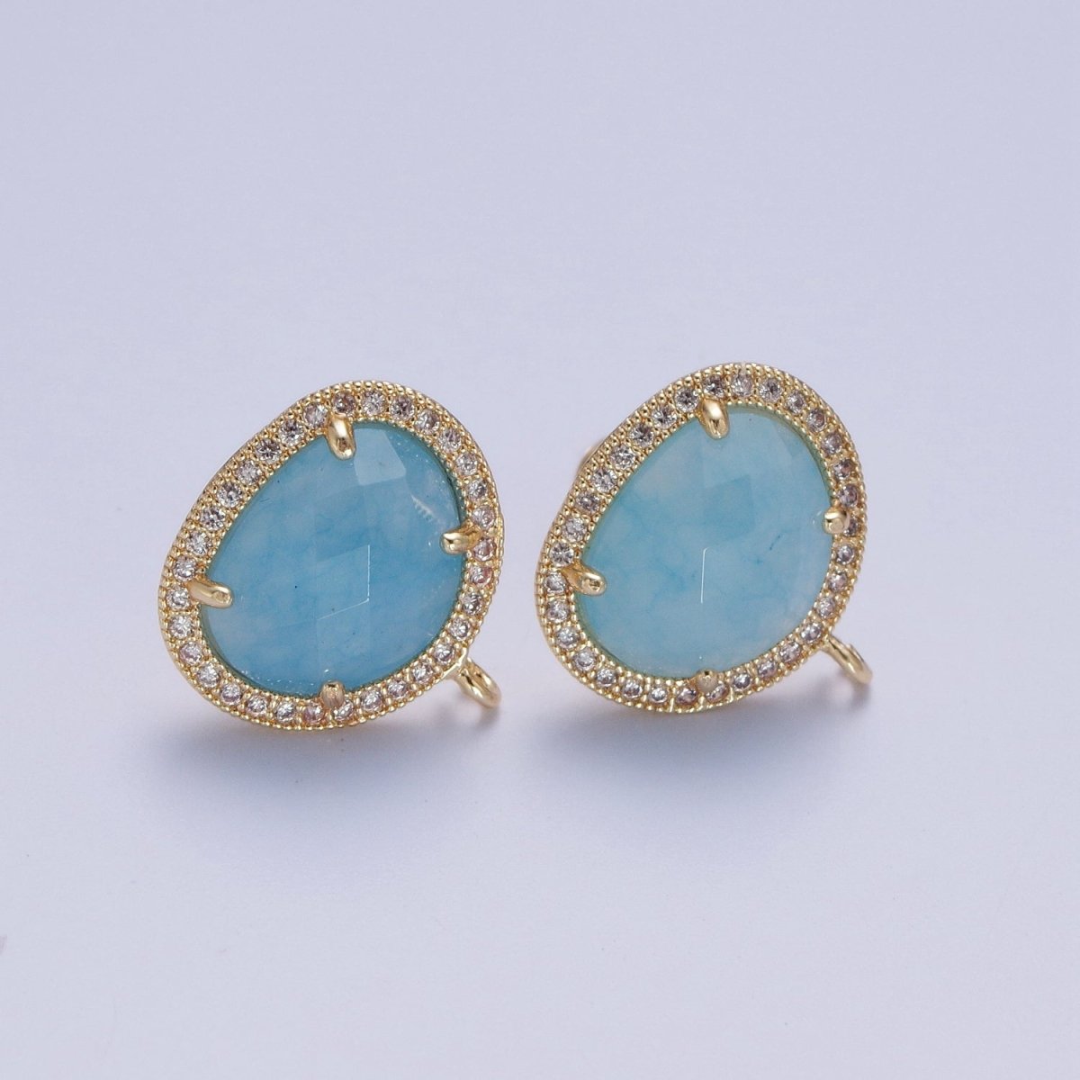 Multifaceted Geometric CZ Micro Paved Natural Stone Open Loop Stud Earrings Supply | K-035 K-051 K-055 K-060 K-061 K-062 K-064 K-066 K-075 K-078-K-081