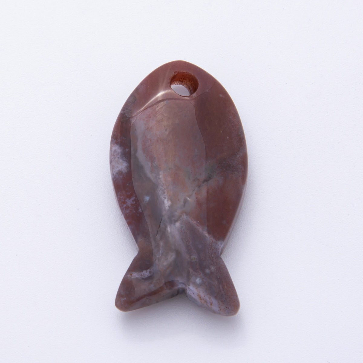 Natural Gemstone 40mm Agate, Carnelian, & Jasper Minimalist Under the Sea Fish Bead Charm | Z-A1242 - Z-A1246