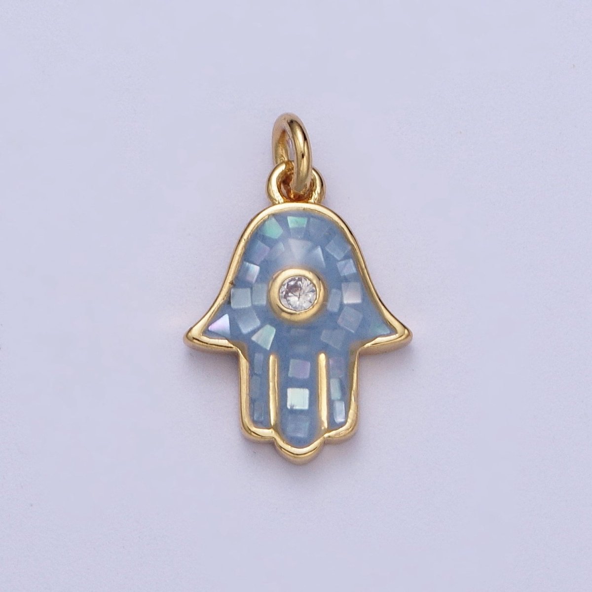 Natural Green Pink White Blue Black Shell Hamsa Hand Charm in Gold for Amulet Jewelry | X-755 - X-759