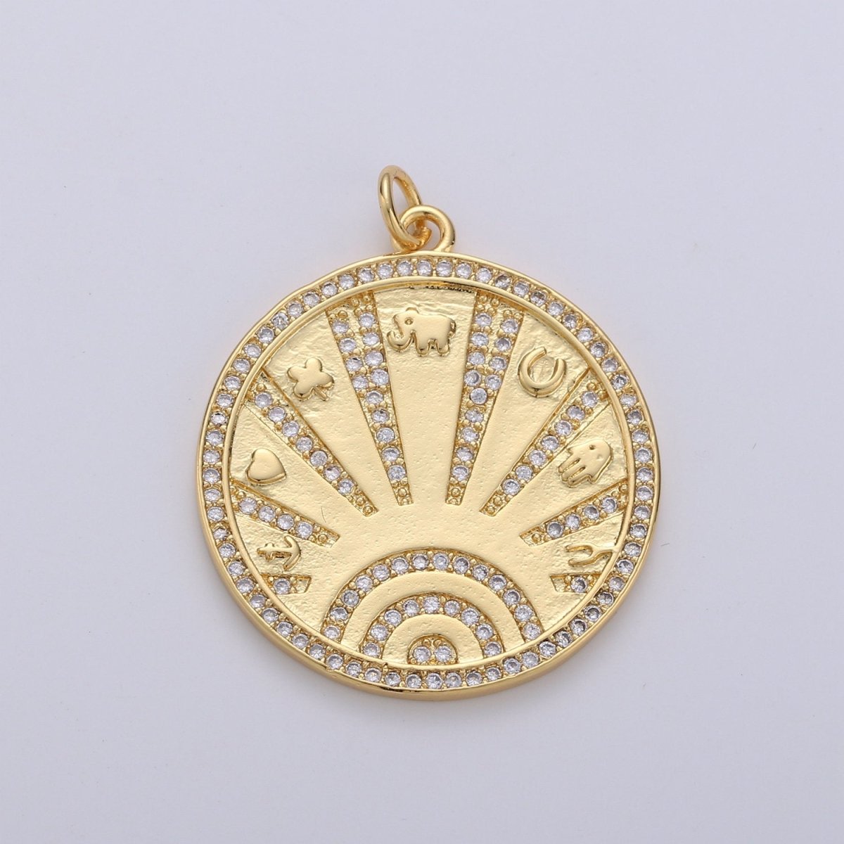 New Gold Lucky Coin Talisman Charm Necklace, 14k Gold Filled Disc Round Pendant Lucky Medallion Pendant for Necklace Jewelry Making Supply D-339