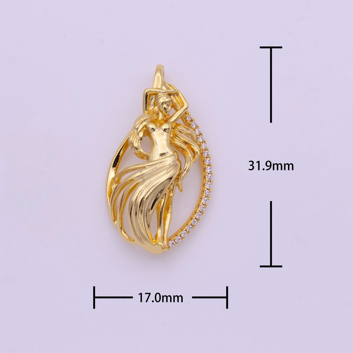 Nouveau Goddess Women Gold Art Statement Micro Paved CZ Pendant H-047