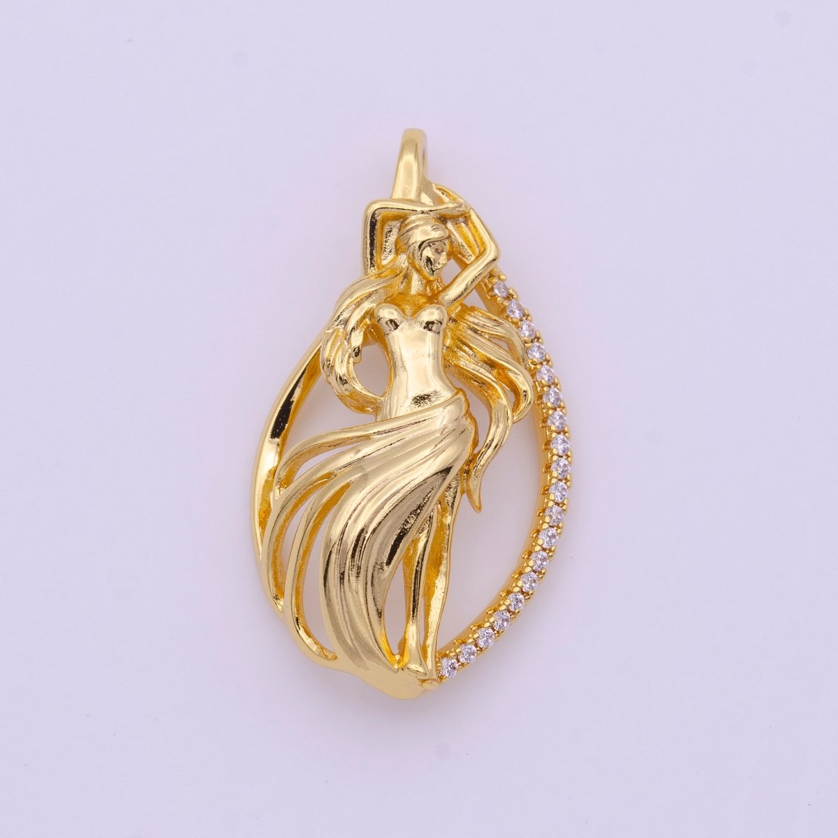 Nouveau Goddess Women Gold Art Statement Micro Paved CZ Pendant H-047