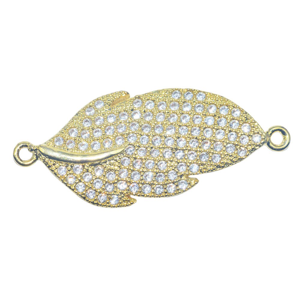 On Sale! CLEARANCE! Cubic Zirconia Gold Filled Cooper Material Crystal Leaf Nature Flora Design Bead Crystallized Necklace Bracelet Jewelry Making Charm CONNECTOR F -254