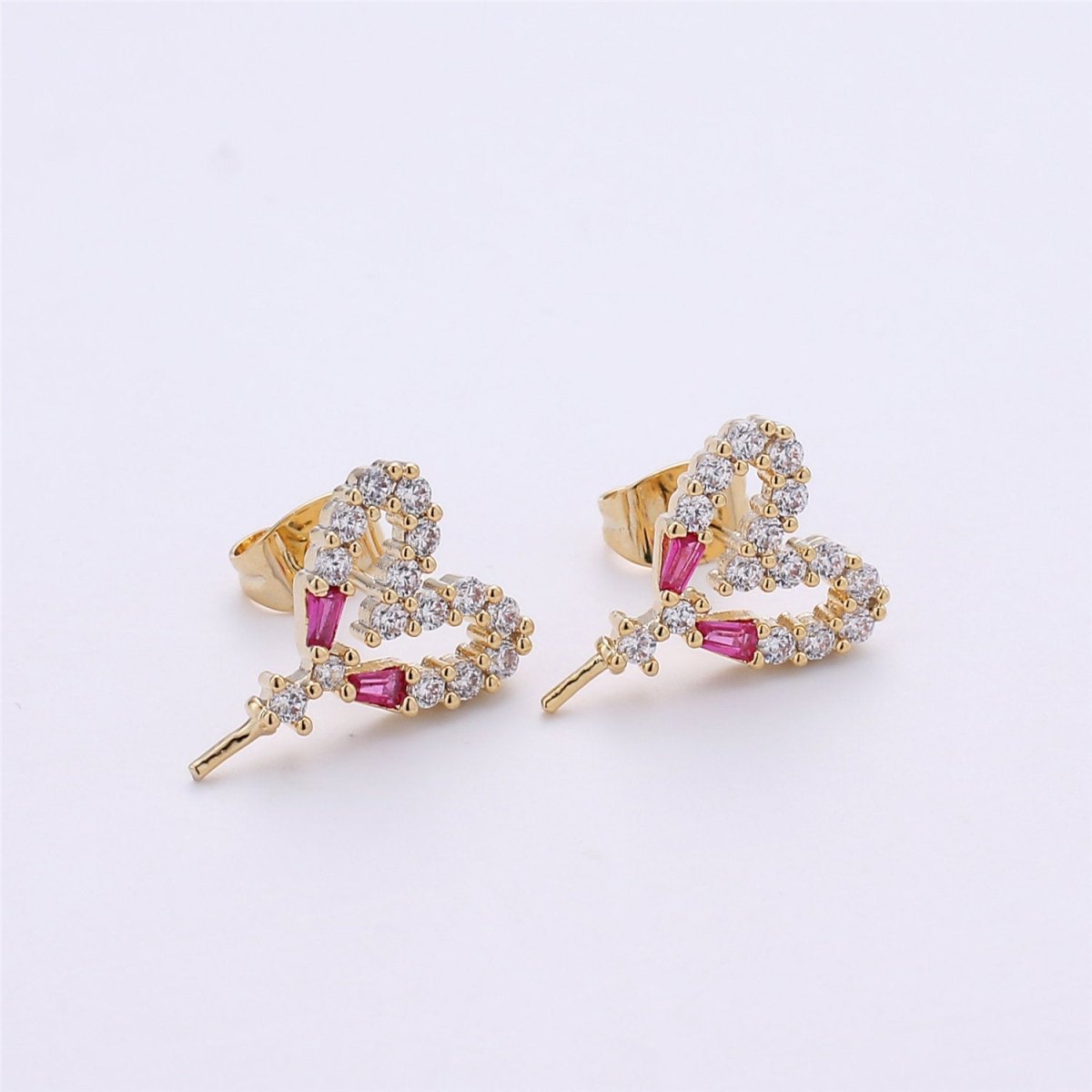 One Pair-14k Gold Filled Heart Post Earring Findings, DIY Earring Mount,Half Drilled Pearls Heart Stud Earring Settings Component K-415