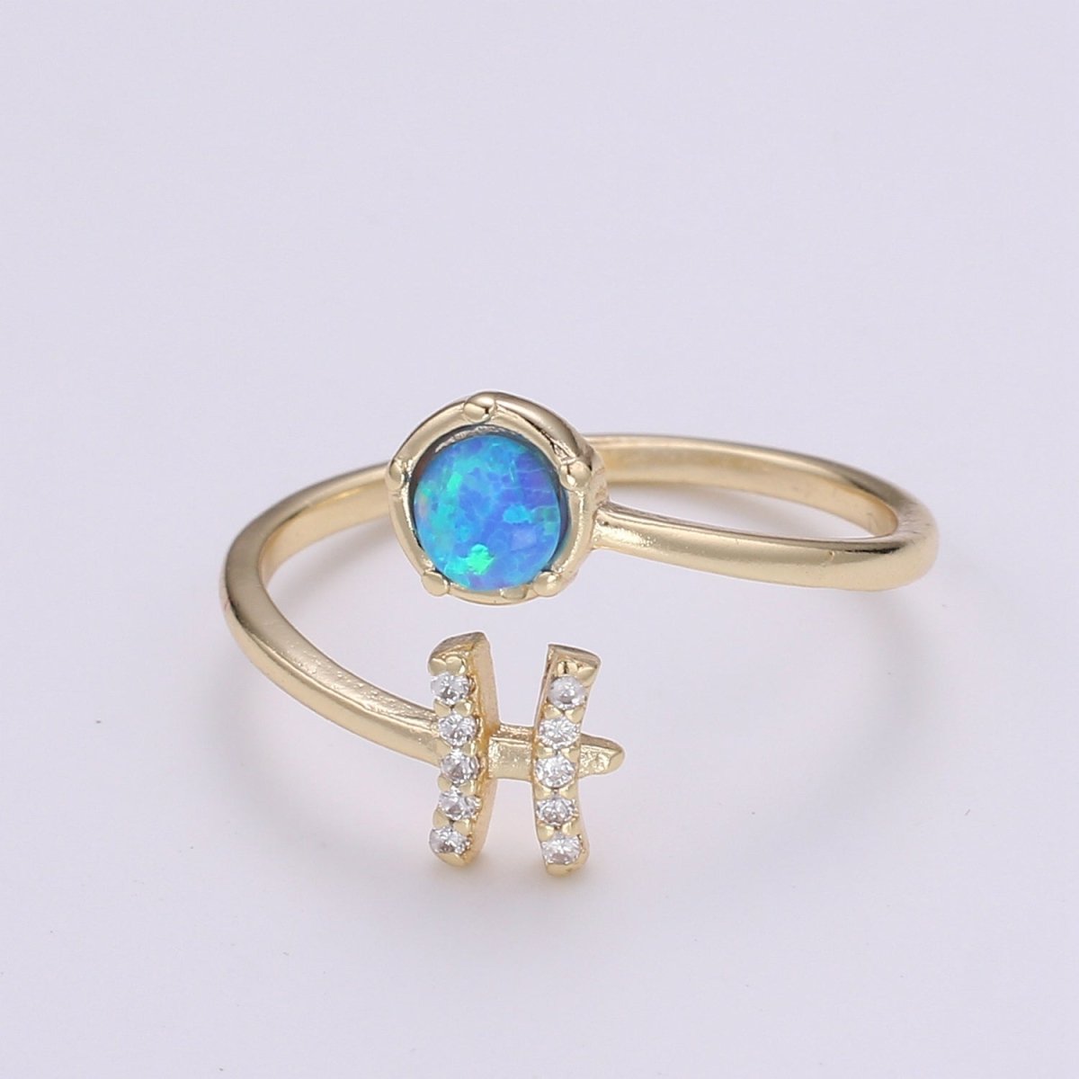 Opal Zodiac Ring Constellation Sign Cubic Zirconia Gold Ring, Astrology Sign Horoscope Ring Birthday Personalized Valentines day Gift R-346-R-357