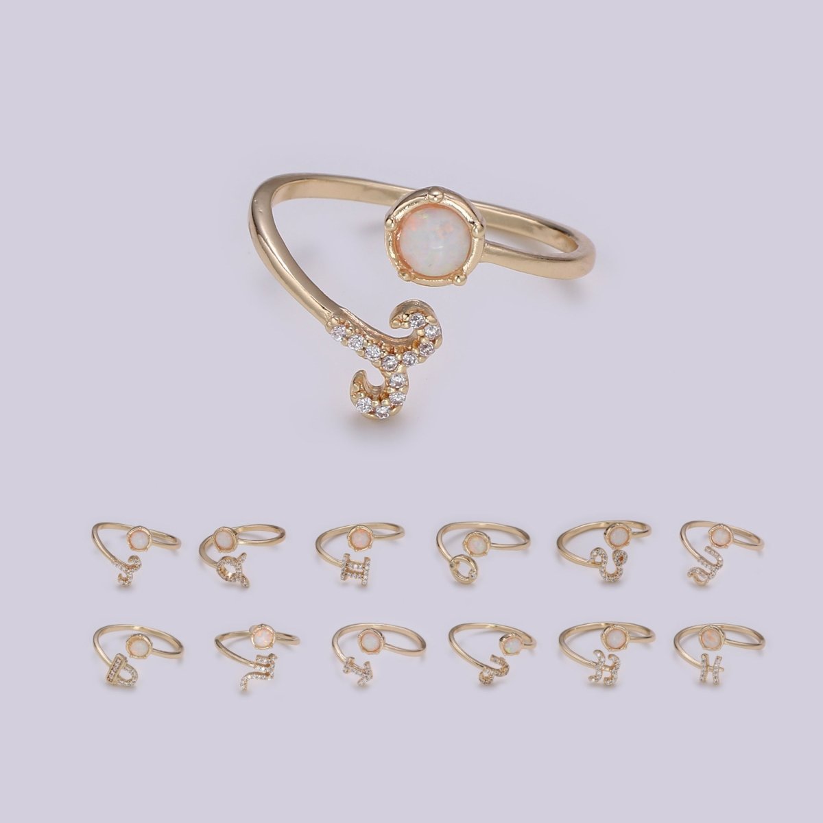 Opal Zodiac Ring Constellation Sign Cubic Zirconia Gold Ring, Astrology Sign Horoscope Ring Birthday Personalized Valentines day Gift R-358-R-369