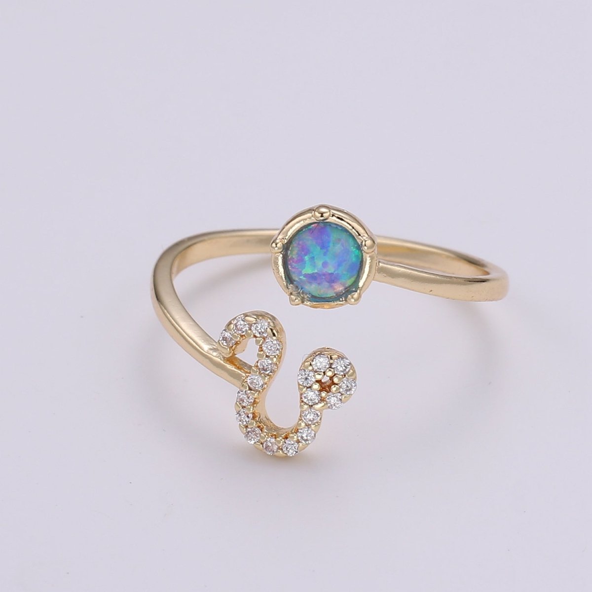 Opal Zodiac Ring Constellation Sign Cubic Zirconia Gold Ring, Astrology Sign Horoscope Ring Birthday Personalized Valentines day Gift R-346-R-357