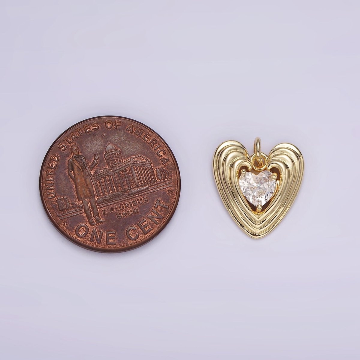 14K Gold Filled 15mm Clear CZ Multiple Line Heart Charm | AG509