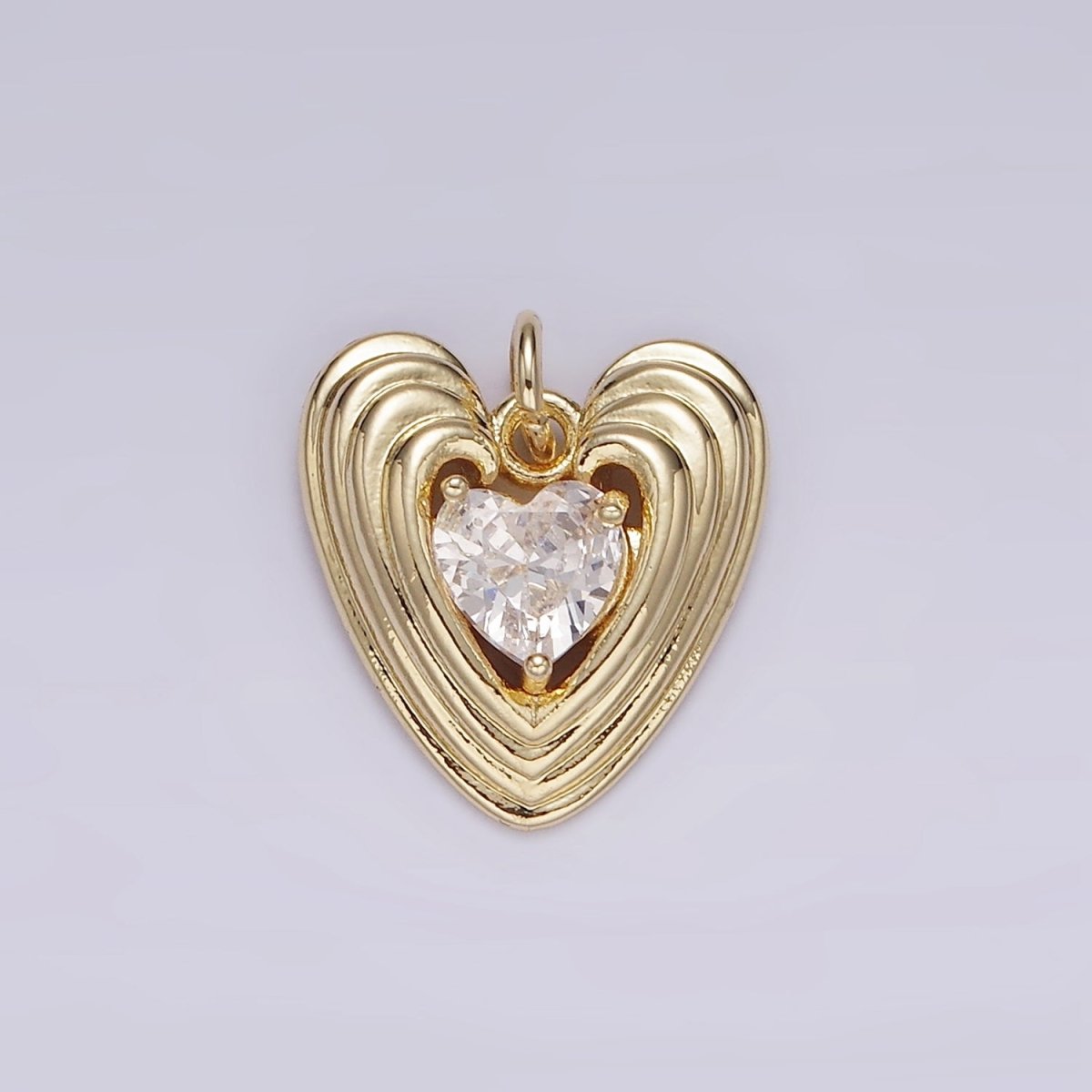 14K Gold Filled 15mm Clear CZ Multiple Line Heart Charm | AG509