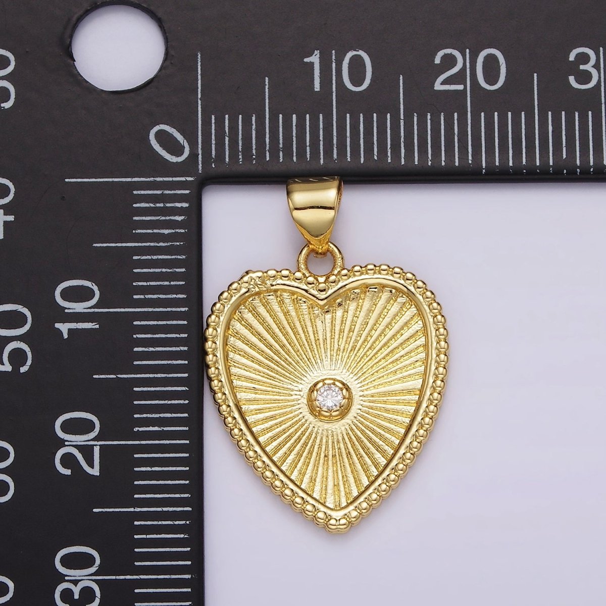 14K Gold Filled Clear CZ Sunburst Heart Dotted Pendant | AA1097