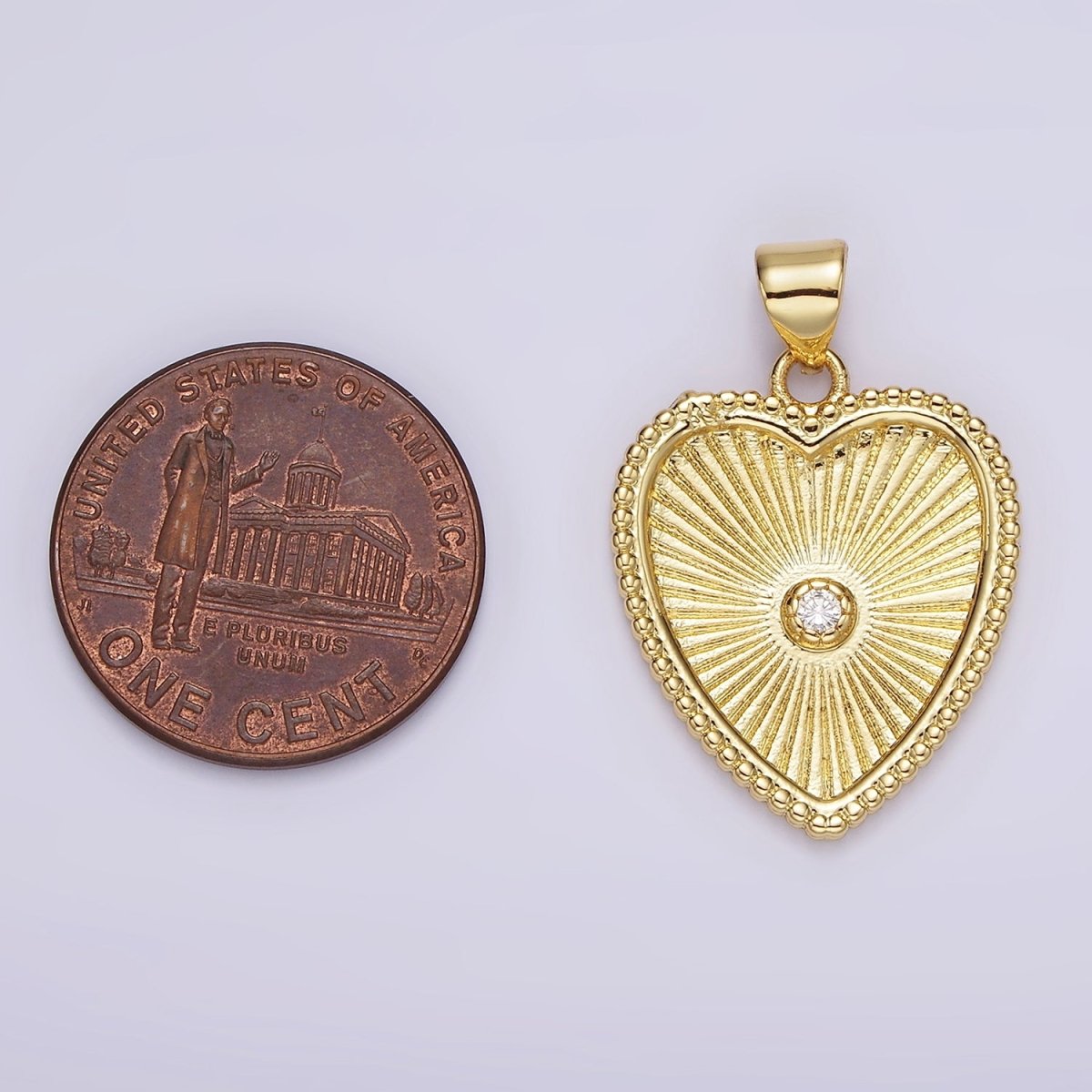 14K Gold Filled Clear CZ Sunburst Heart Dotted Pendant | AA1097