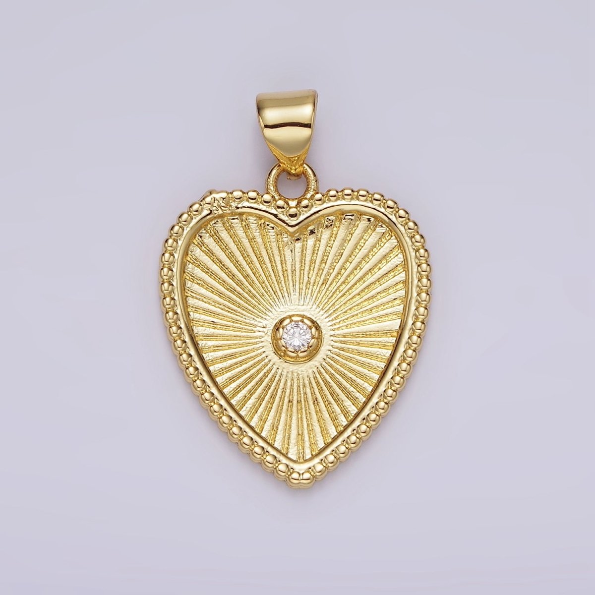 14K Gold Filled Clear CZ Sunburst Heart Dotted Pendant | AA1097