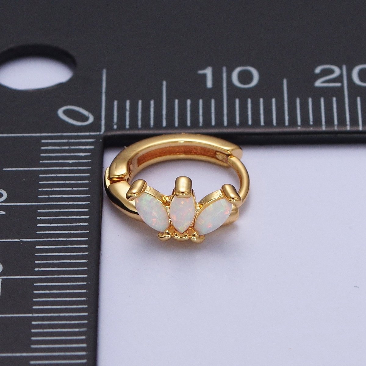 14K Gold Filled White Opal Triple Marquise Huggie Hoop Earrings | AD-092