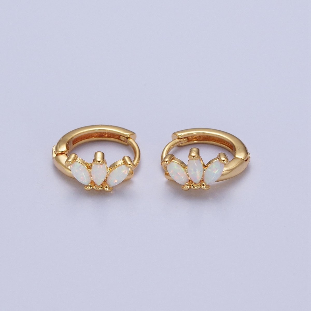 14K Gold Filled White Opal Triple Marquise Huggie Hoop Earrings | AD-092
