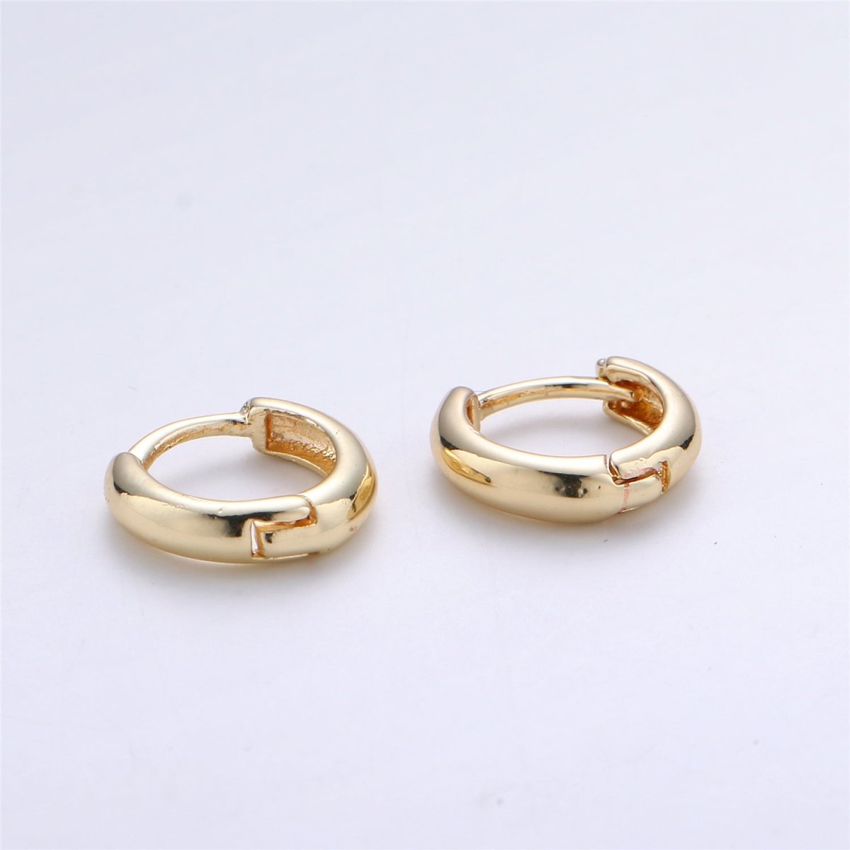 OS 14mm 16K Gold Filled Round One Touch Earring, thick round hoop Jewelry Earrings, Post earrings in Gold Filled K-249