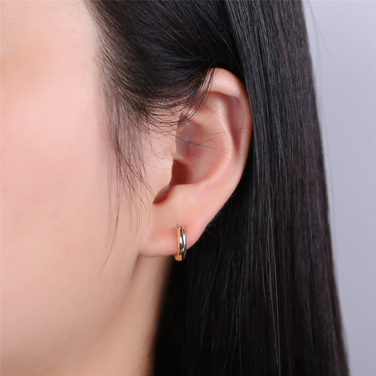 OS 14mm 16K Gold Filled Round One Touch Earring, thick round hoop Jewelry Earrings, Post earrings in Gold Filled K-249
