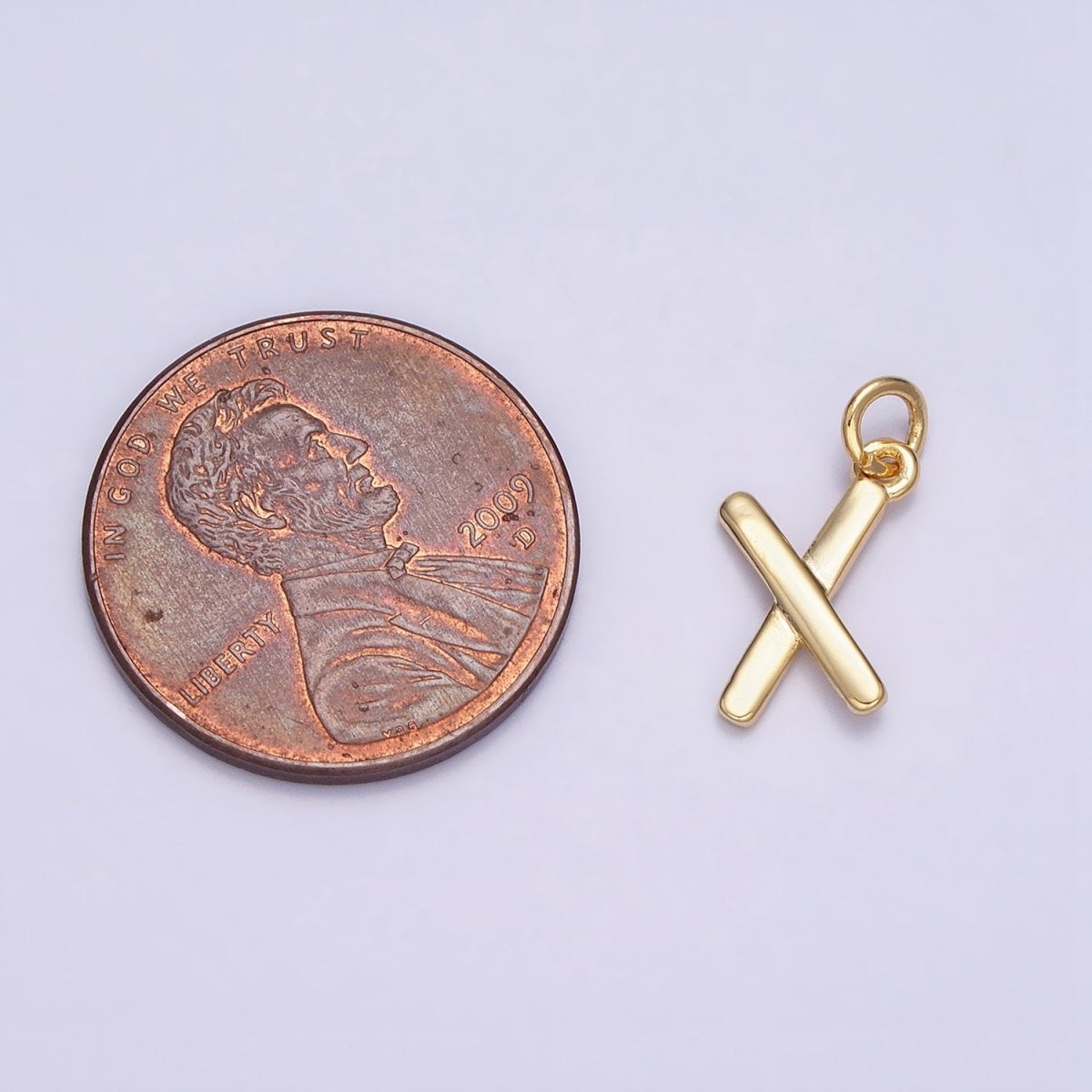 OS 16K Gold Filled Mini "X" Initial Crossed Stick Geometric Minimalist Add-On Charm | AC1151