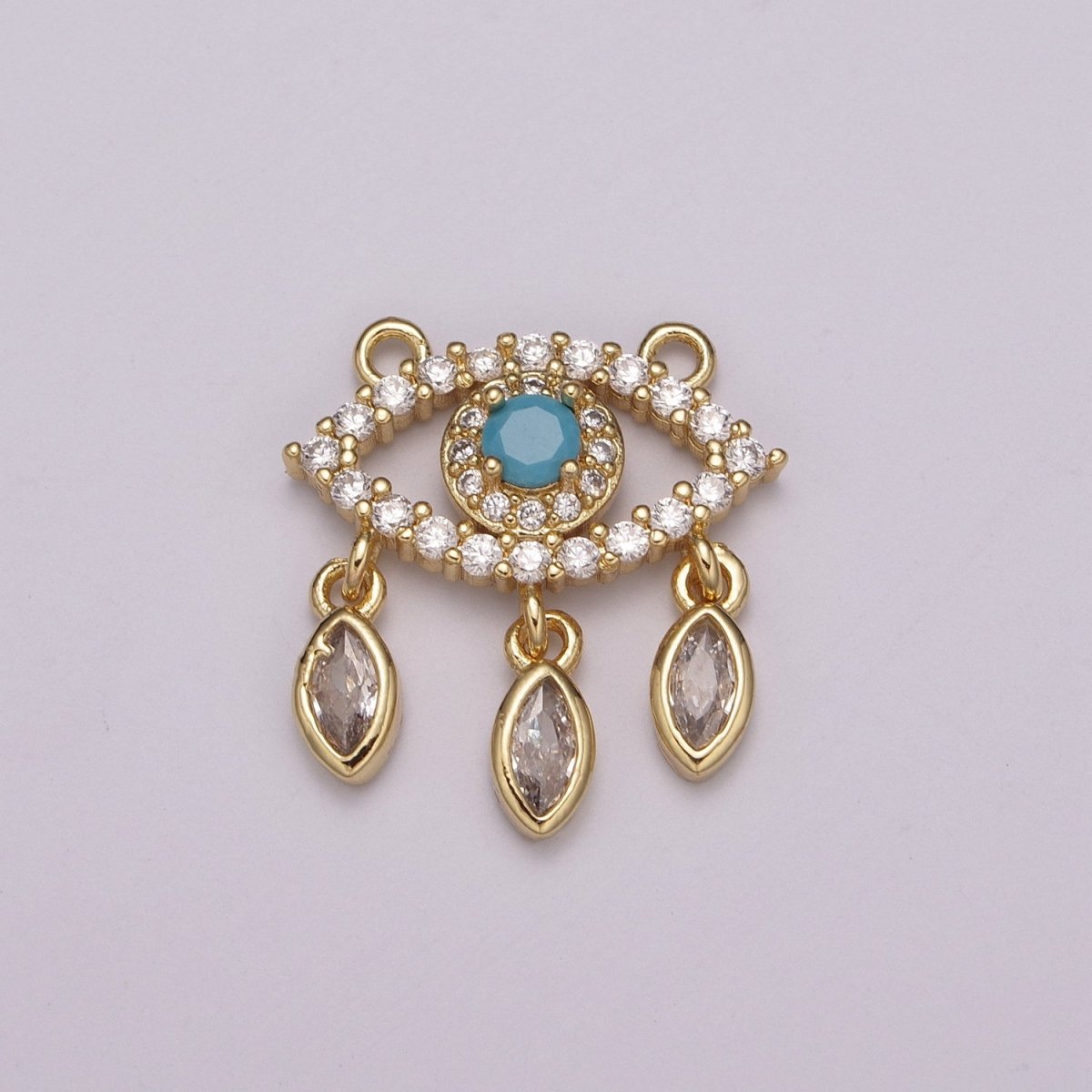 OS 24k Gold Filled Evil Eye Charm Link Connector, Evil Eye Findings Minimalist Evil Eye Charm for Necklace Y-391