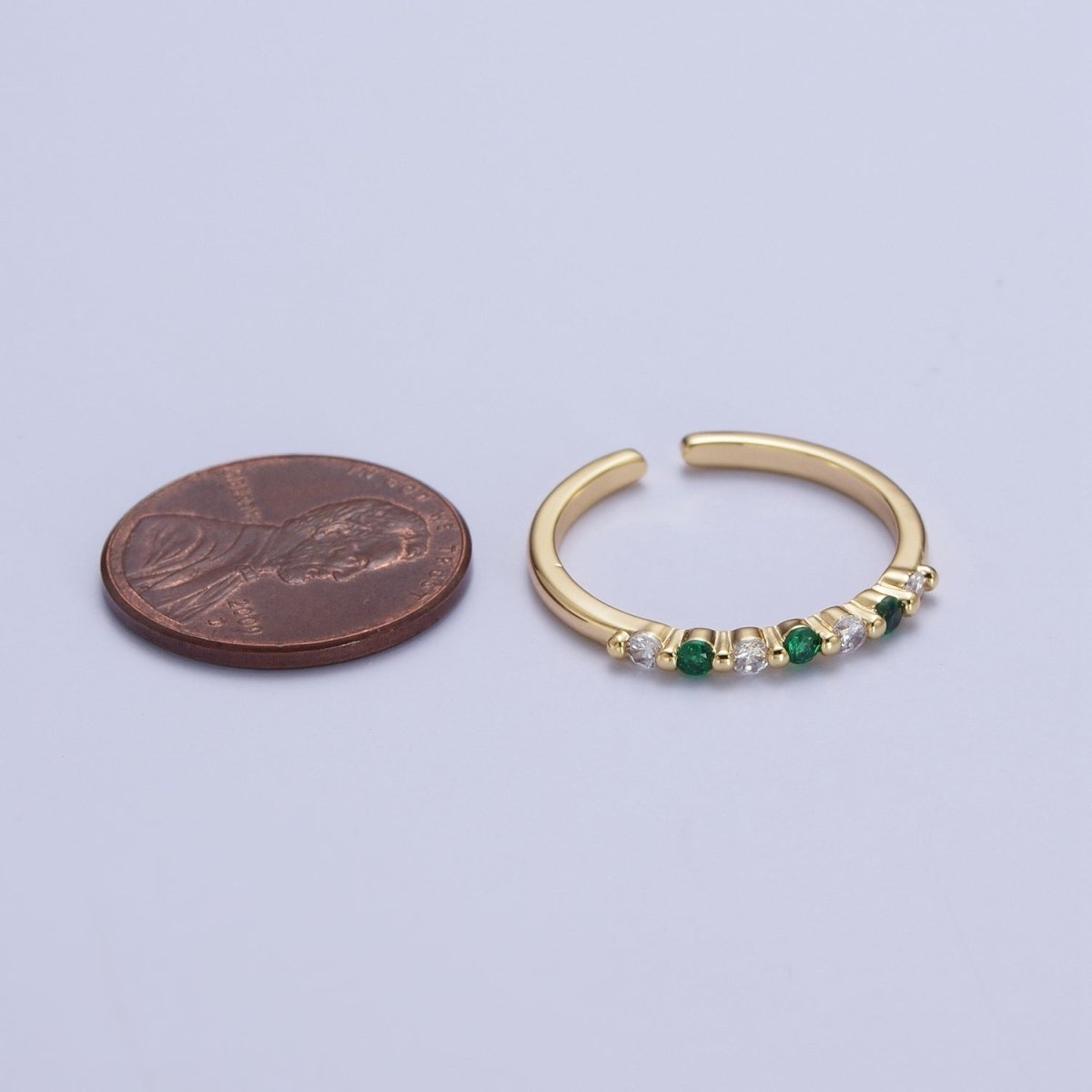 24K Gold Filled Micro Paved Green Clear Cubic Zirconia Adjustable Gold Ring | U-022