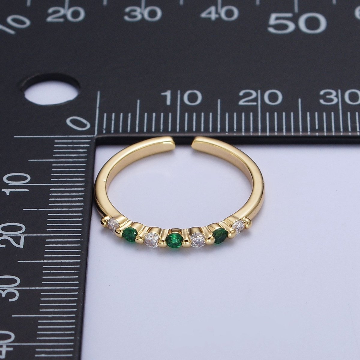 24K Gold Filled Micro Paved Green Clear Cubic Zirconia Adjustable Gold Ring | U-022
