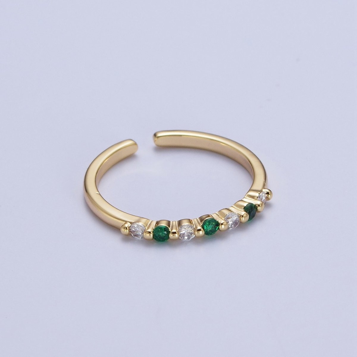 24K Gold Filled Micro Paved Green Clear Cubic Zirconia Adjustable Gold Ring | U-022