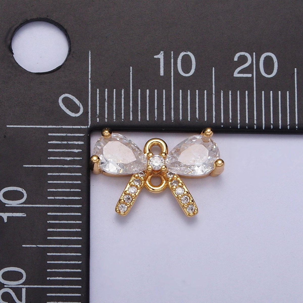 Clear Teardrop Micro Paved CZ Ribbon Gold Connector | Y-709
