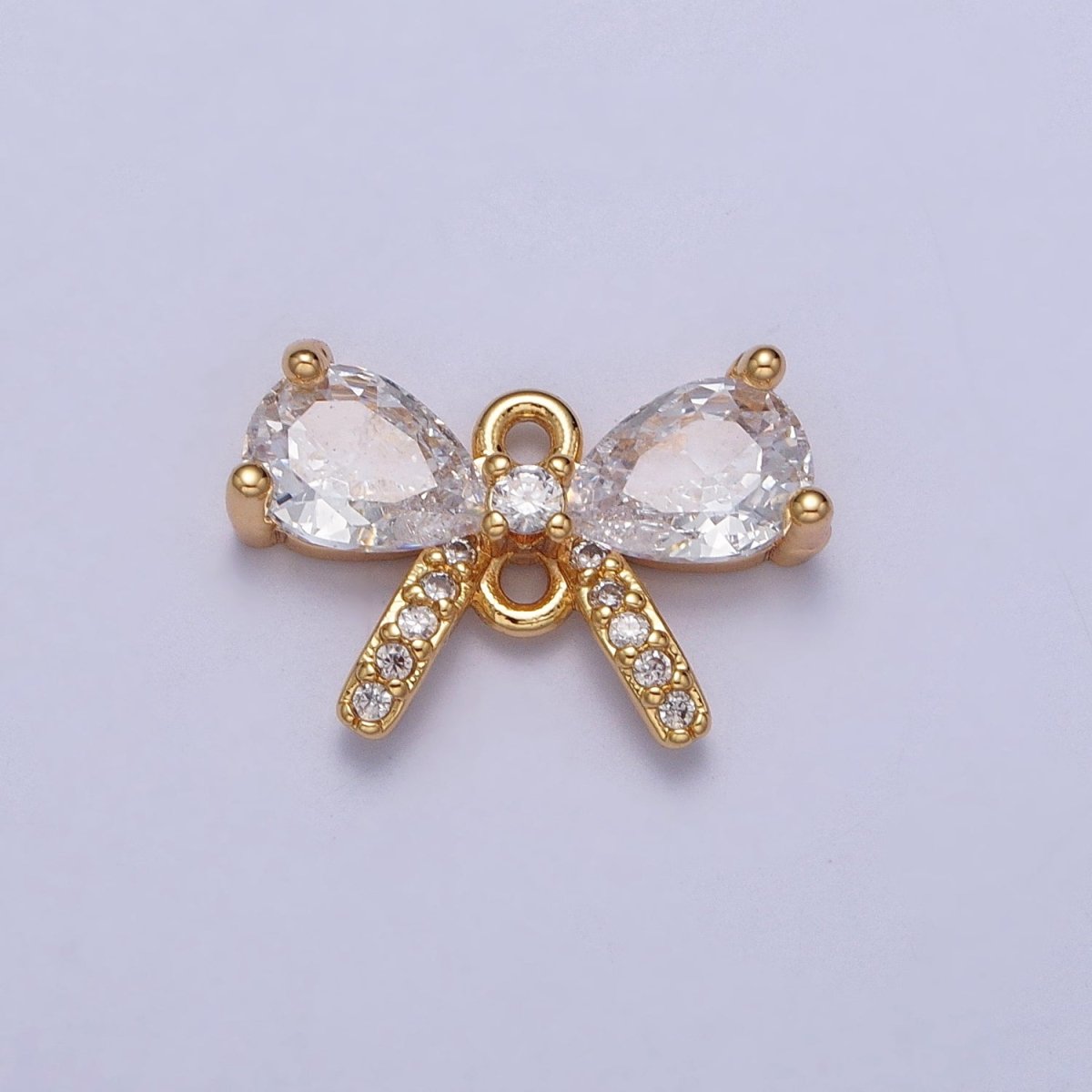 Clear Teardrop Micro Paved CZ Ribbon Gold Connector | Y-709