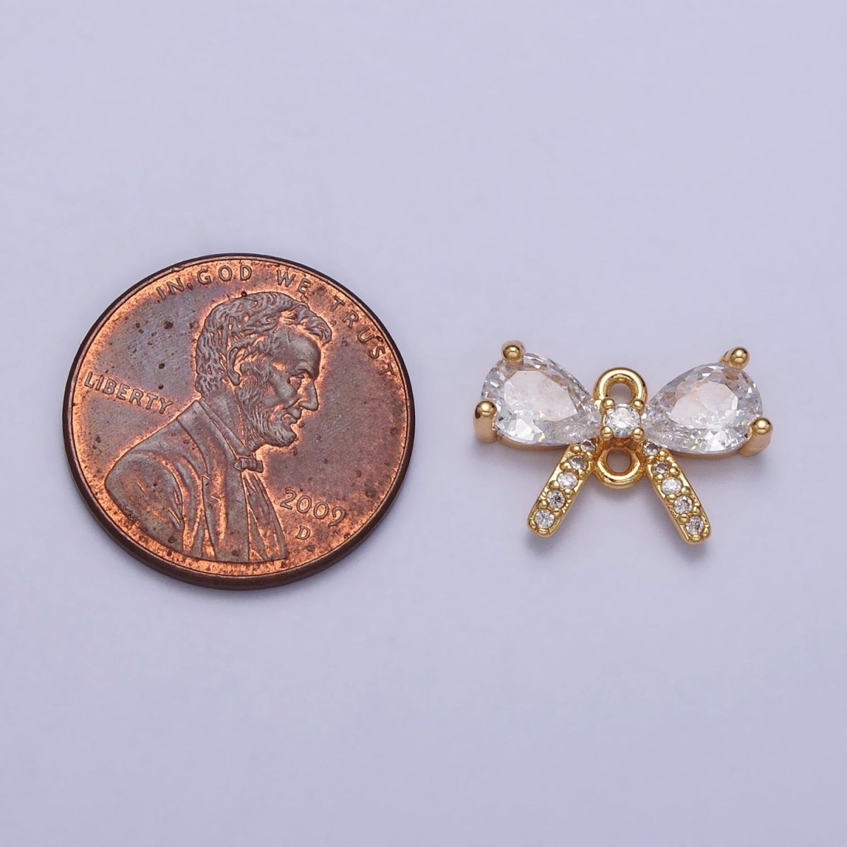 Clear Teardrop Micro Paved CZ Ribbon Gold Connector | Y-709