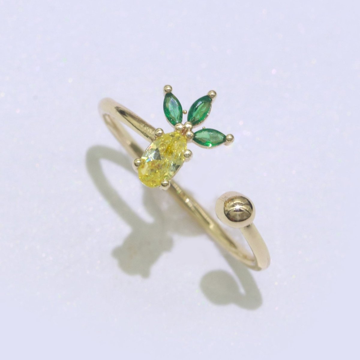 Dainty Pineapple ring, Gold Mini Fruit Ring, Dainty Stackable Rings, Open Adjustable Ring Crystal Tropical Fruits Ring O-452