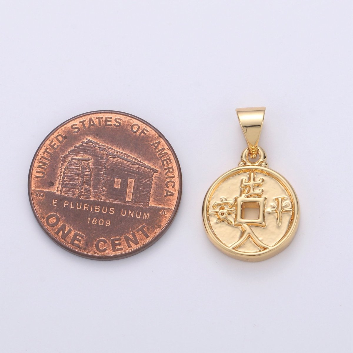 Double Sided Chinese Coin Charms, Dynasty, Lucky Coin Charm, Gold Chinese Coin in 24K Gold Filled Pendant For Jewelry Making  I-869