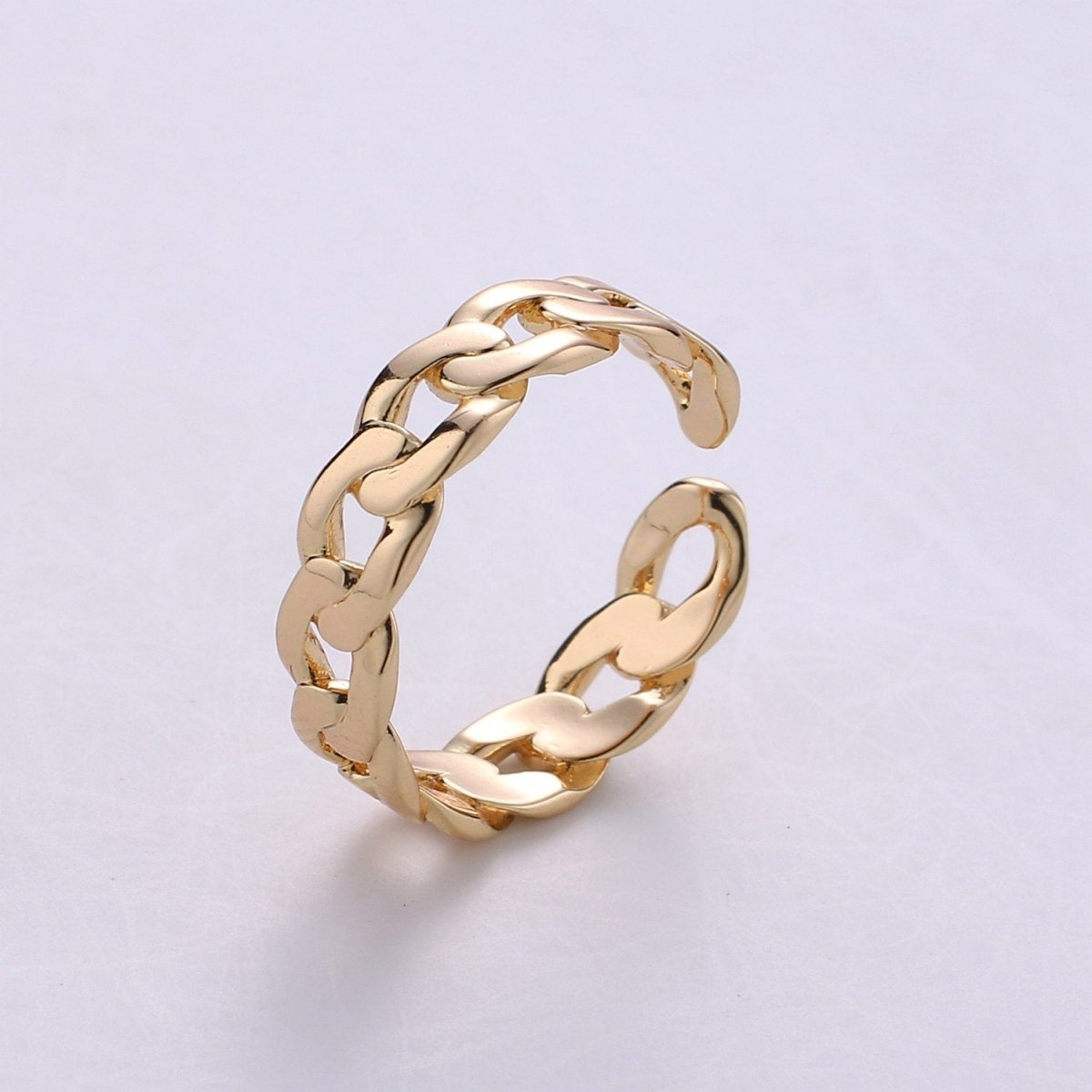 Gold Curb Chain Ring, Statement Ring, Chunky Link Chain Ring, Stackable Ring Thick Gold Ring Open Gold Ring gift for her R-045