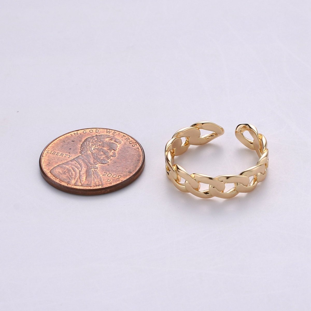 Gold Curb Chain Ring, Statement Ring, Chunky Link Chain Ring, Stackable Ring Thick Gold Ring Open Gold Ring gift for her R-045