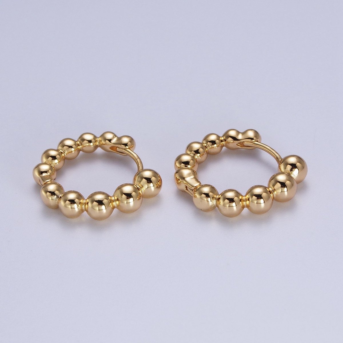 DISCONTINUE Gold Rounded Beaded Bubble Ball 20mm Huggie Hoop Earrings | V037