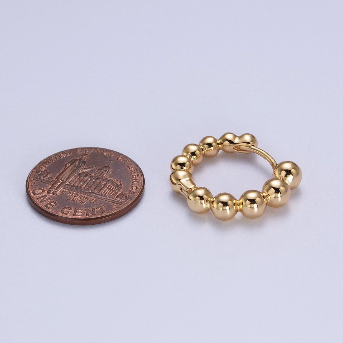 DISCONTINUE Gold Rounded Beaded Bubble Ball 20mm Huggie Hoop Earrings | V037