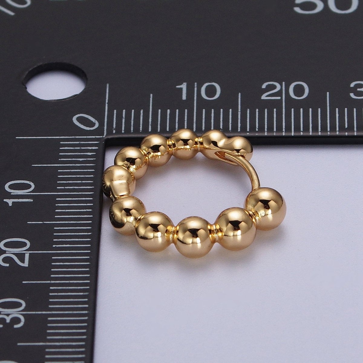 DISCONTINUE Gold Rounded Beaded Bubble Ball 20mm Huggie Hoop Earrings | V037